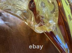 Murano. Hand-Blown Glass Fish Sculpture, Amber&Yellow Latticino, Gold Accents