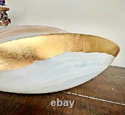 Murano Hand Blown Glass Oval Bowl White Milky Swirl Collectible Vintage