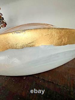 Murano Hand Blown Glass Oval Bowl White Milky Swirl Collectible Vintage
