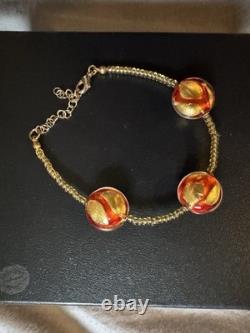 Murano Hand Blown Glass Royal Red And Gold Necklace, Bracelet, And Earrings