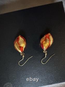 Murano Hand Blown Glass Royal Red And Gold Necklace, Bracelet, And Earrings