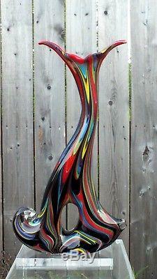 Murano Hand Blown Glass Sculpture Large Vase Art Multi Color Italy Heavy Rare