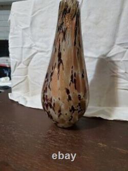 Murano Hand Blown Glass Short Drop Vase in Gold Brown White Glitter Heavy Weight
