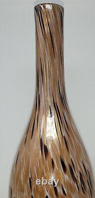 Murano Hand Blown Glass Short Drop Vase in Gold Glitter Brown White