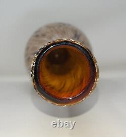 Murano Hand Blown Glass Short Drop Vase in Gold Glitter Brown White