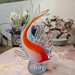 Murano Hand Blown Glass Sommerso Double Mounted Fish Figurine By Alfredo Barbini