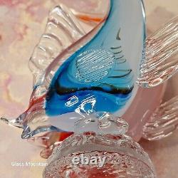 Murano Hand Blown Glass Sommerso Double Mounted Fish Figurine By Alfredo Barbini