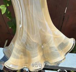 Murano Hand Blown Glass Vase 10 Ruffled Iridescent Italian Art Glass With Sticker