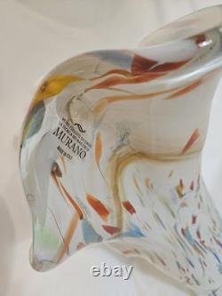 Murano Hand Blown Glass Vase With Ruffled Edges And A Colorful Confetti Pattern