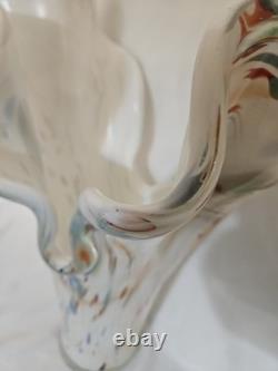 Murano Hand Blown Glass Vase With Ruffled Edges And A Colorful Confetti Pattern