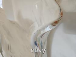 Murano Hand Blown Glass Vase With Ruffled Edges And A Colorful Confetti Pattern