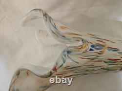 Murano Hand Blown Glass Vase With Ruffled Edges And A Colorful Confetti Pattern