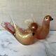 Murano Hand Blown Gold Fleck & Pink Art Glass Doves Birds Set Of 2 Please Read