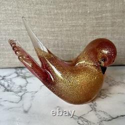 Murano Hand Blown Gold Fleck & Pink Art Glass Doves Birds Set Of 2 Please Read