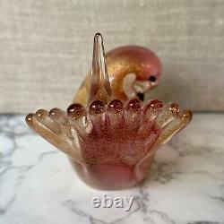 Murano Hand Blown Gold Fleck & Pink Art Glass Doves Birds Set Of 2 Please Read