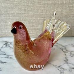 Murano Hand Blown Gold Fleck & Pink Art Glass Doves Birds Set Of 2 Please Read