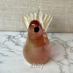 Murano Hand Blown Gold Fleck & Pink Art Glass Doves Birds Set Of 2 Please Read