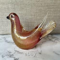 Murano Hand Blown Gold Fleck & Pink Art Glass Doves Birds Set Of 2 Please Read