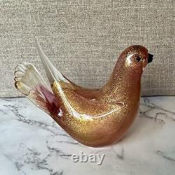 Murano Hand Blown Gold Fleck & Pink Art Glass Doves Birds Set Of 2 Please Read