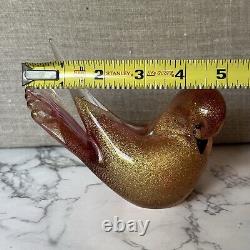 Murano Hand Blown Gold Fleck & Pink Art Glass Doves Birds Set Of 2 Please Read