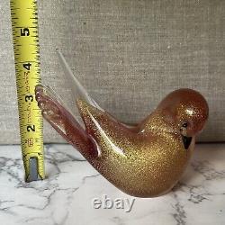 Murano Hand Blown Gold Fleck & Pink Art Glass Doves Birds Set Of 2 Please Read