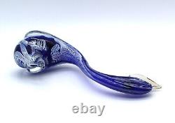 Murano Hand Blown Latticino Glass Cobalt Blue & White Ribbon Swan Figurine 8.5