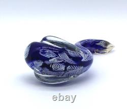 Murano Hand Blown Latticino Glass Cobalt Blue & White Ribbon Swan Figurine 8.5