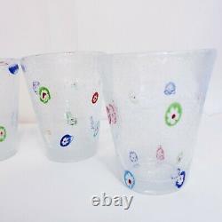 Murano Hand Blown Millefiori Bubbles Tumbler Drinking Glass Set of 4 Mint 8 oz