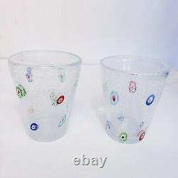 Murano Hand Blown Millefiori Bubbles Tumbler Drinking Glass Set of 4 Mint 8 oz
