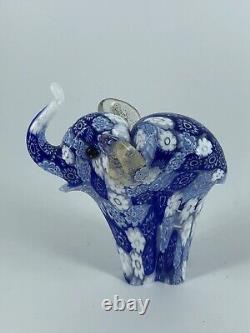 Murano Hand-Blown Millefiori & Gold Aventurine Glass Elephant Figurine