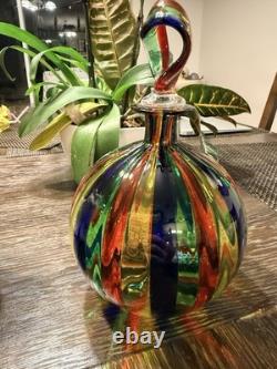 Murano Hand Blown Multicolor Striped Art Glass Decorative Bottle Venice