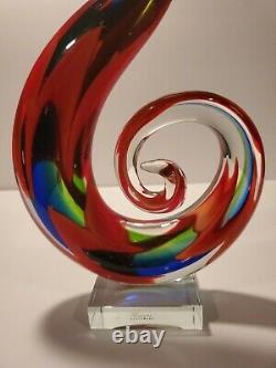 Murano Hand Blown Sommerso Glass Sculpture 12 in Multi Color Swirl Abstract Art