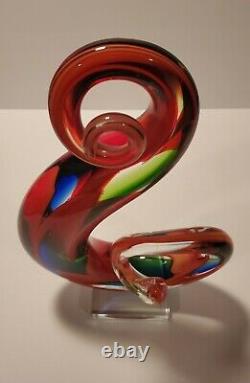 Murano Hand Blown Sommerso Glass Sculpture 12 in Multi Color Swirl Abstract Art