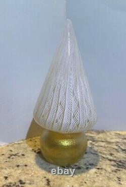 Murano Hand Blown White Lace Under Clear Glass on Gold Base Holiday Tree Topper