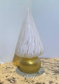 Murano Hand Blown White Lace Under Clear Glass on Gold Base Holiday Tree Topper