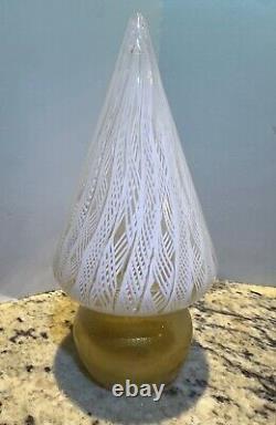 Murano Hand Blown White Lace Under Clear Glass on Gold Base Holiday Tree Topper