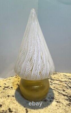 Murano Hand Blown White Lace Under Clear Glass on Gold Base Holiday Tree Topper