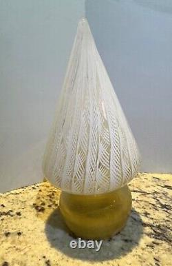 Murano Hand Blown White Lace Under Clear Glass on Gold Base Holiday Tree Topper