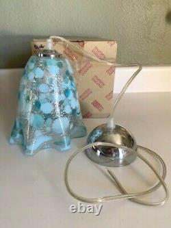 Murano Hand blown Glass Pendant Light Ruffle Light Blue Turquoise & White NEW