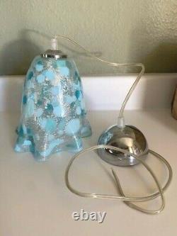 Murano Hand blown Glass Pendant Light Ruffle Light Blue Turquoise & White NEW