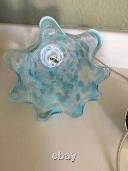 Murano Hand blown Glass Pendant Light Ruffle Light Blue Turquoise & White NEW