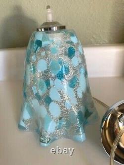 Murano Hand blown Glass Pendant Light Ruffle Light Blue Turquoise & White NEW