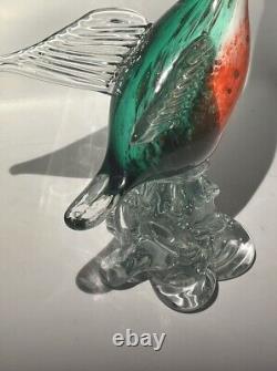 Murano Hand blown Venetian Glass Duck In Crimson Emerald And Gold Vtg 6 Tall