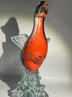 Murano Hand blown Venetian Glass Duck In Crimson Emerald And Gold Vtg 6 Tall