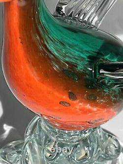 Murano Hand blown Venetian Glass Duck In Crimson Emerald And Gold Vtg 6 Tall