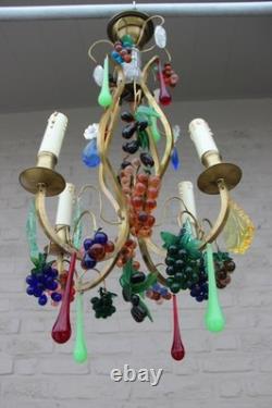 Murano Hand blown grapes flowers multi colour chandelier pendant 1960s