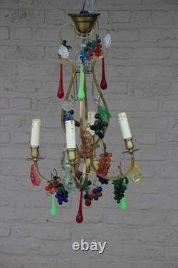 Murano Hand blown grapes flowers multi colour chandelier pendant 1960s