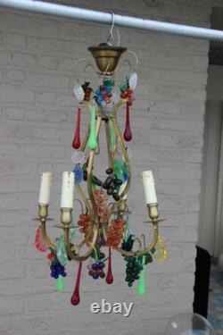 Murano Hand blown grapes flowers multi colour chandelier pendant 1960s