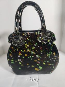 Murano Handbag Shaped Art Glass Vase Abstract Multicolor Hand Blown