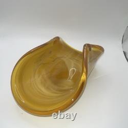 Murano Handmade Hand Blown Amber Art Glass Swirl Decorative Glossy 5 x 9